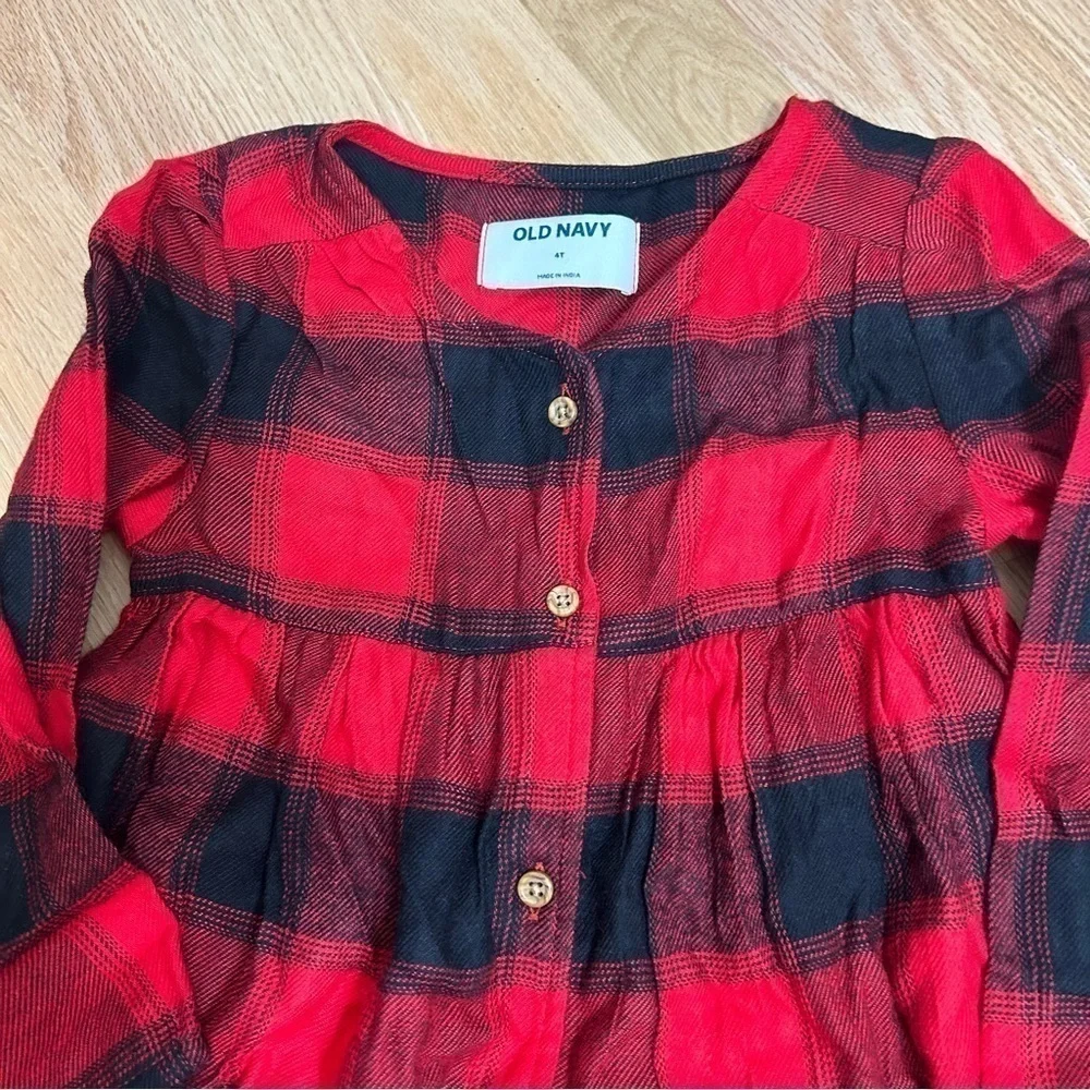 Old Navy Red Buffalo Plaid Dress NWT 4T Long Sleeve Girls Kids Toddler